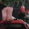 Tough bastinado challenge with tightly mummified in PVC tape Mischievous girl